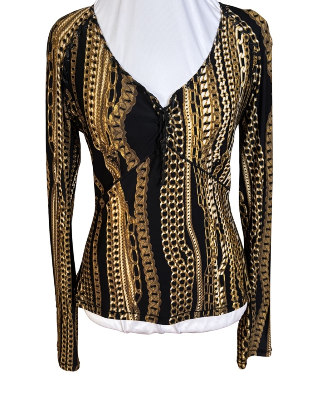 Roberto Cavalli FW2003 Chain Print Lace-Up Top